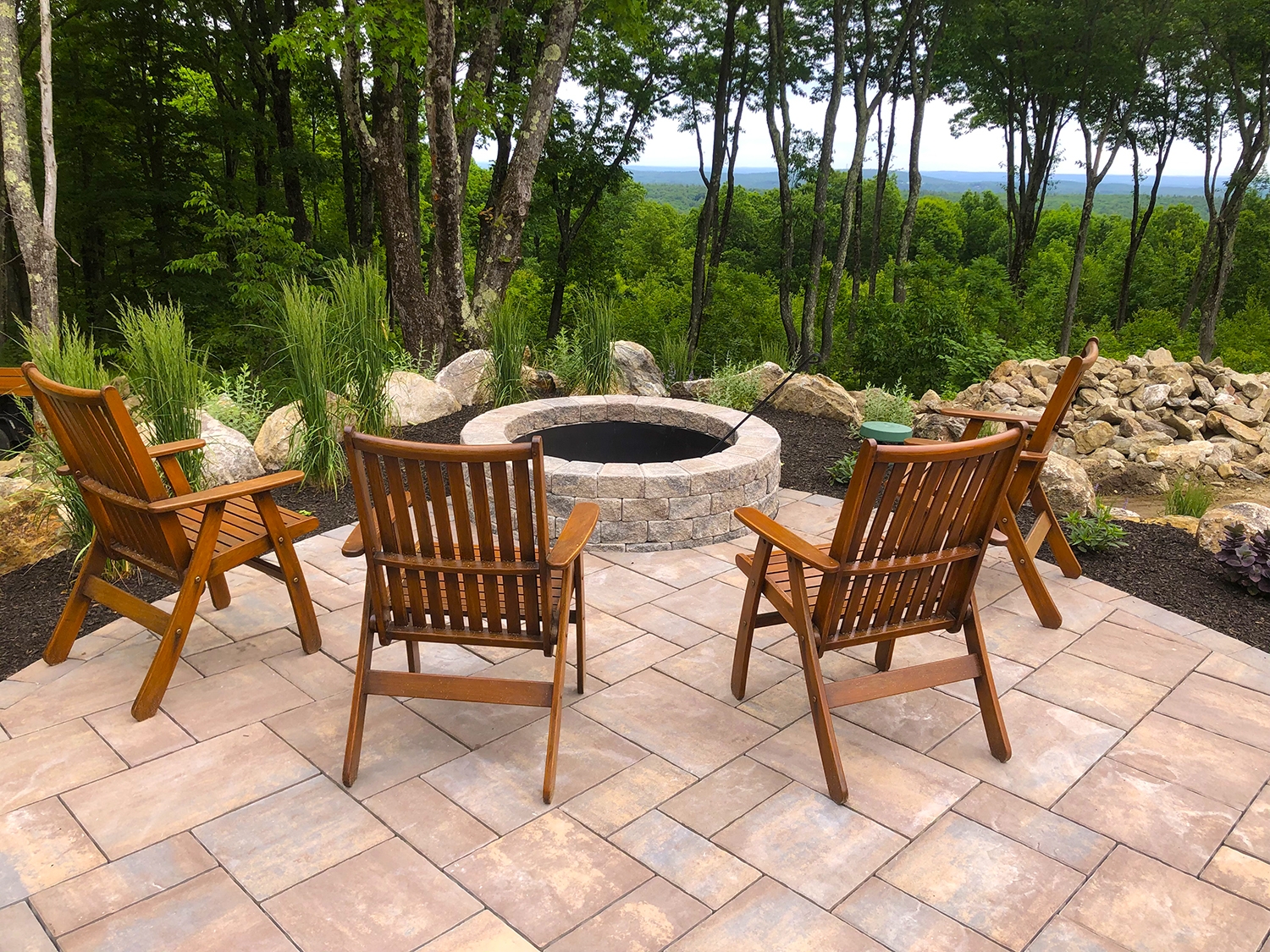 Custom fire pit design at Central Mass Gardens